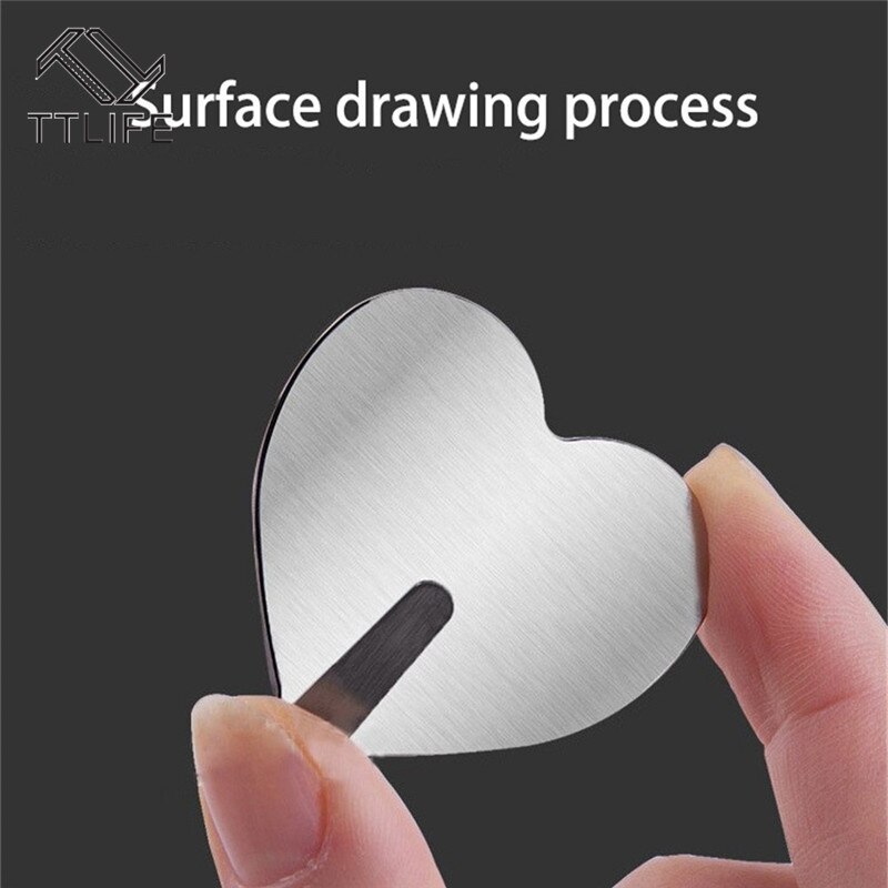 Ttlife 10 stuks hartvormige roestvrijstalen klevende haken, spijkervrije naadloze deurhaak, schattige badkamerdecoratie-accessoires