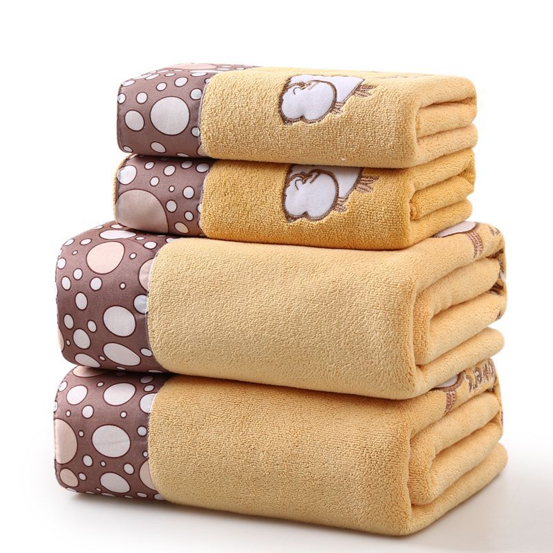 To-delt blødt håndklæde badehåndklæde sæt med mikrofiber broderet blonder, høj absorberingsevne, badeværelse.: Gul