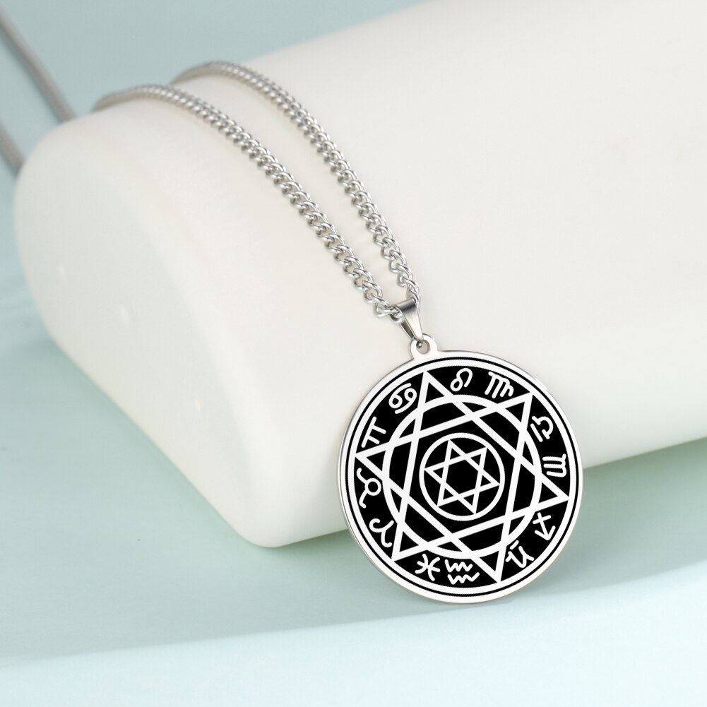 Wicca 7 Archanges Sceau Charme Colliers Hommes Femmes Witchcra Pentagramme Pendentif Surnaturel Amulette Magique Protection Talisman: ZodiaSilver Necklace