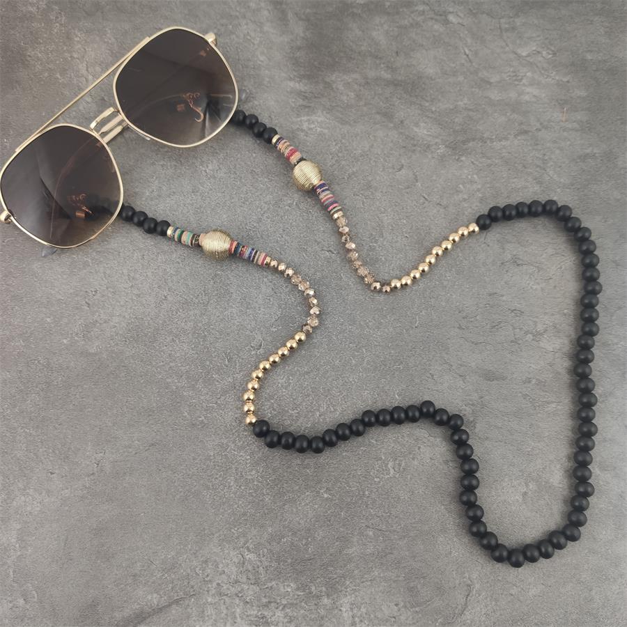 Handmade Wooden Beads Eyewears Chains Black Beaded Sunglass Eyeglass Lanyards Cord Holder Glasses Ropes For mask: black golden