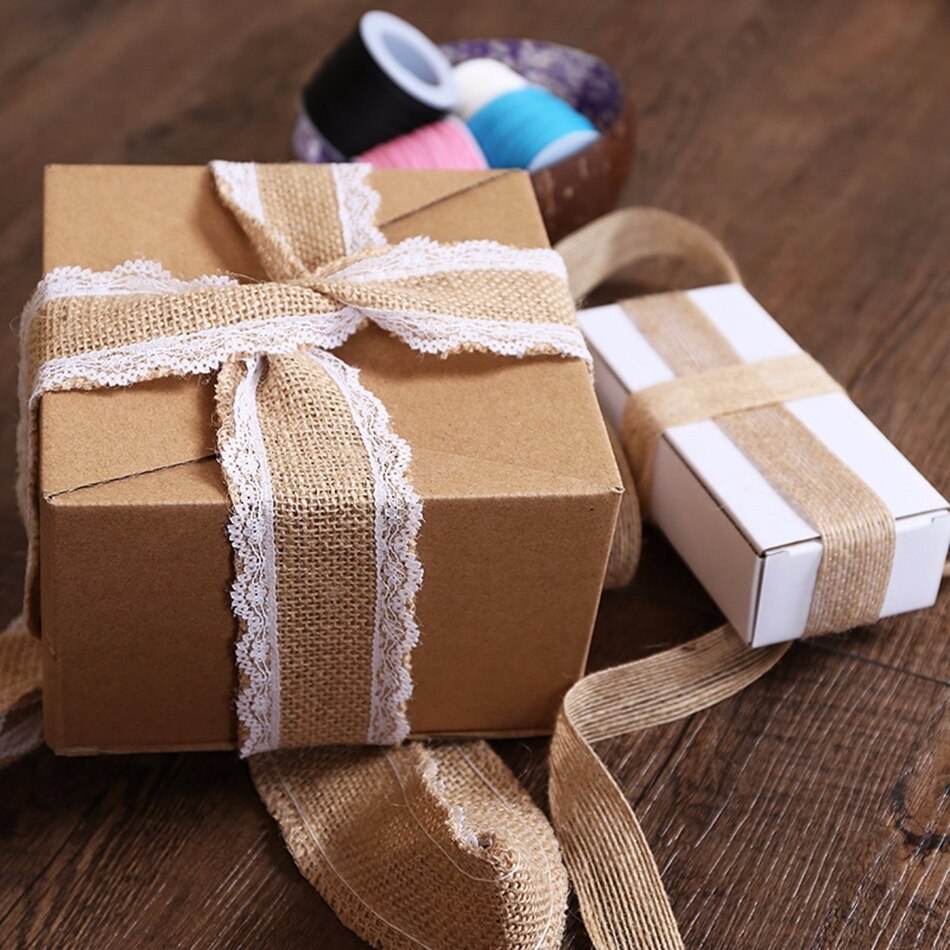 2M/Rolle Natürlichen Jahrgang Jute Leinwand Spitze Schleife Handwerk DIY NäHenne Jute Stoff wickeln Hochzeit Party Weihnachten hause Dekoration