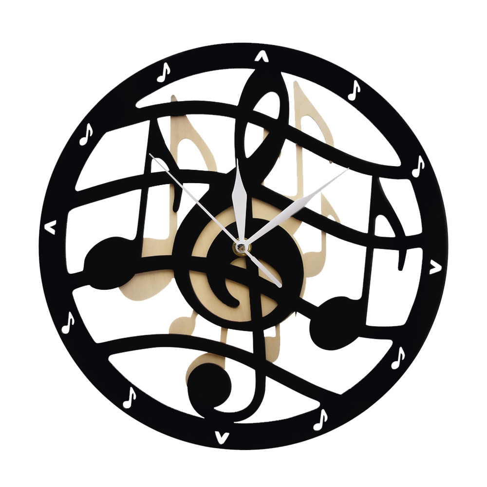 Musical Theme Wooden Wall Clock Music Notes Treble Clef Silent Sweep Clock Wall Watch Sheet Music Wall Art Musician Home Decor
