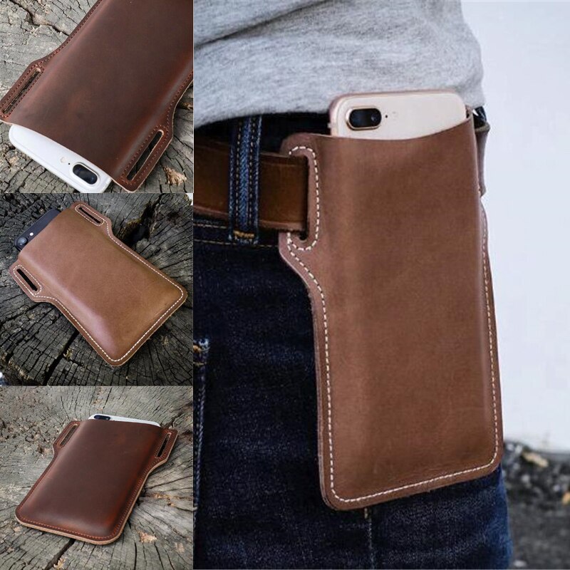 Mannen Mobiel Loop Holster Case Riem Taille Tas Rekwisieten Lederen Portemonnee Telefoon Portemonnee Case
