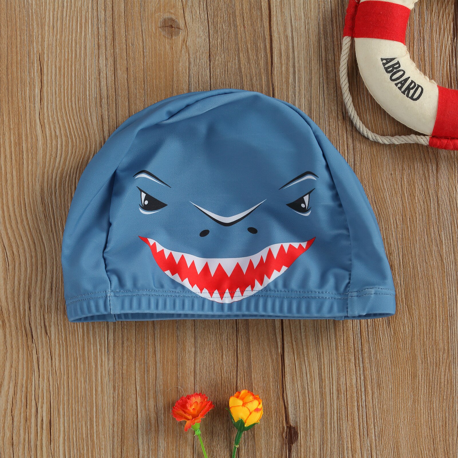 Cartoon Children's Swimming Cap Elastic Head Printed Shark Mouth Hat Water Sports Goods