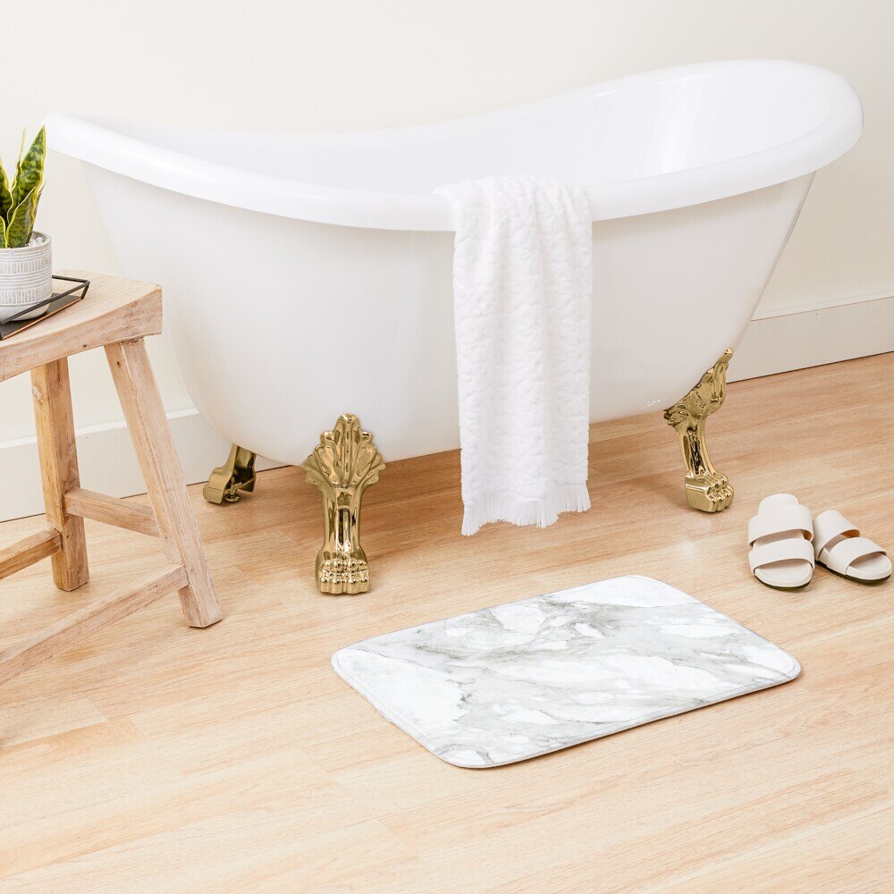 White Calacatta Marble Bath Mat 3d Pattern Print Bath Mats Anti Slip Soft Washable Bathroom Mat