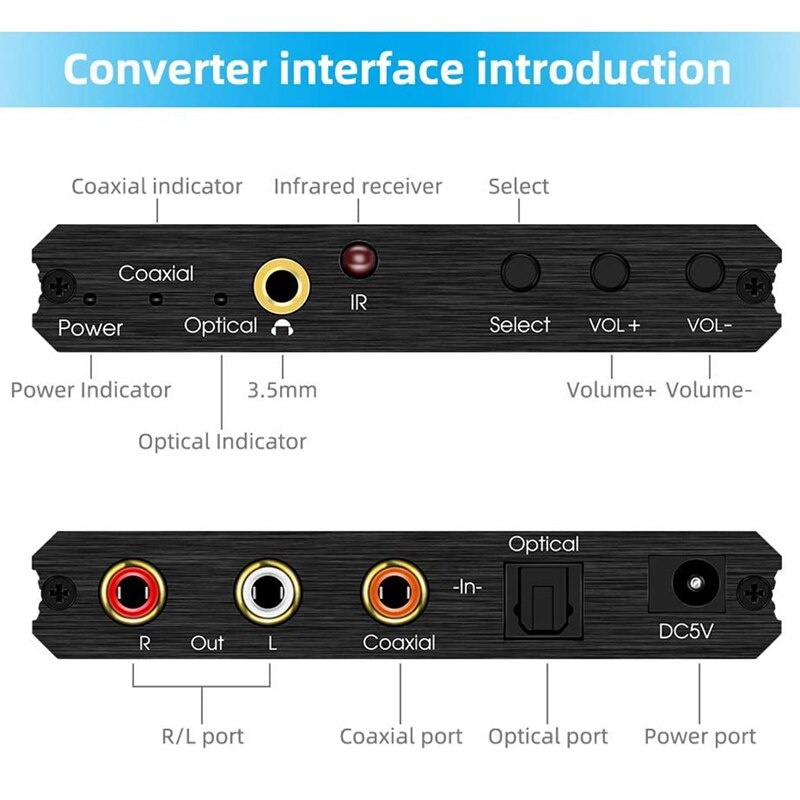 Digital To Analog Audio Converter With Remote,192Khz DAC Converter With Volume &amp;Bass Adjustment Digital Analog Converter