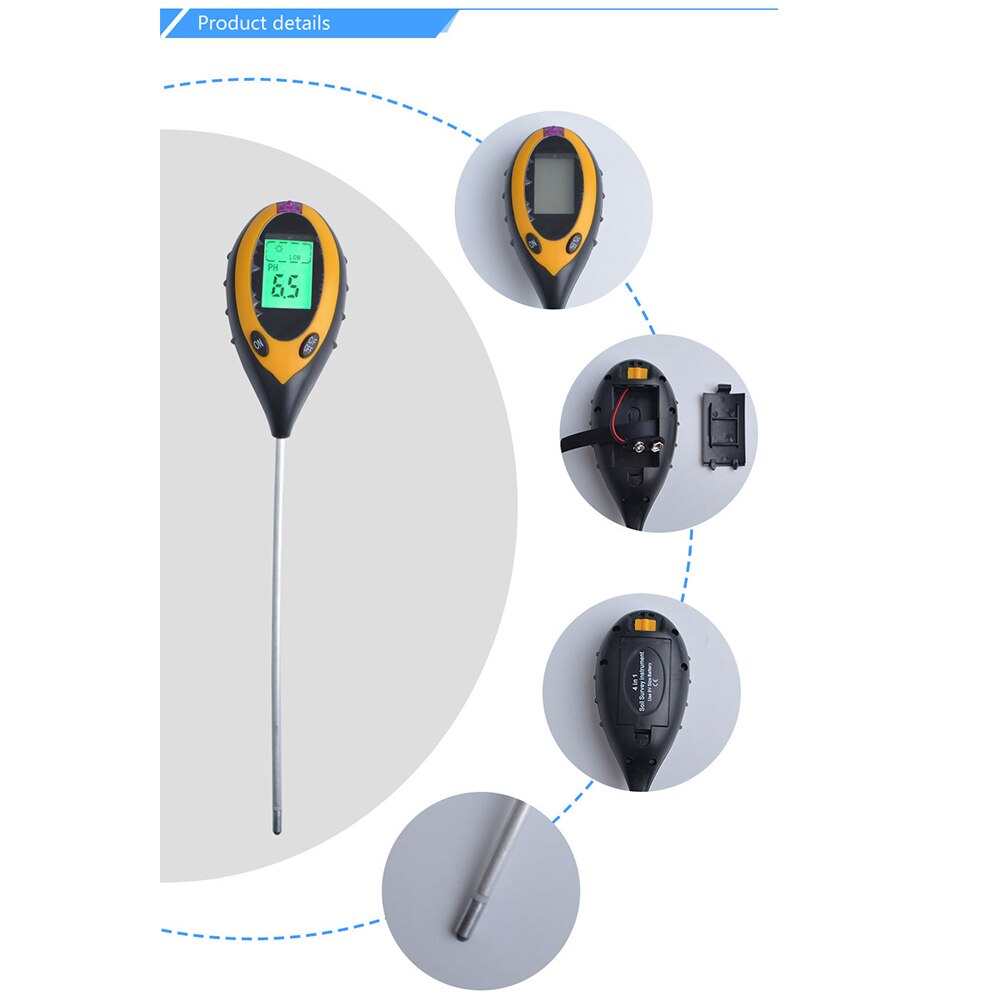 4 IN 1 Digital PH Meter Soil Moisture Monitor Temperature Sunlight Tester Soil Survey Instrument For Gardening Plants Farming