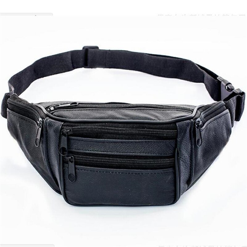 Stor læder fanny pack herre talje bælte taske dame pung hofte taske rejse sport talje packs: Sort