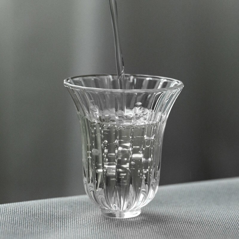 Høj temperatur resistent glas tekop håndlavet lille husstand japansk ribbet mund personlig tekop enkelt kop