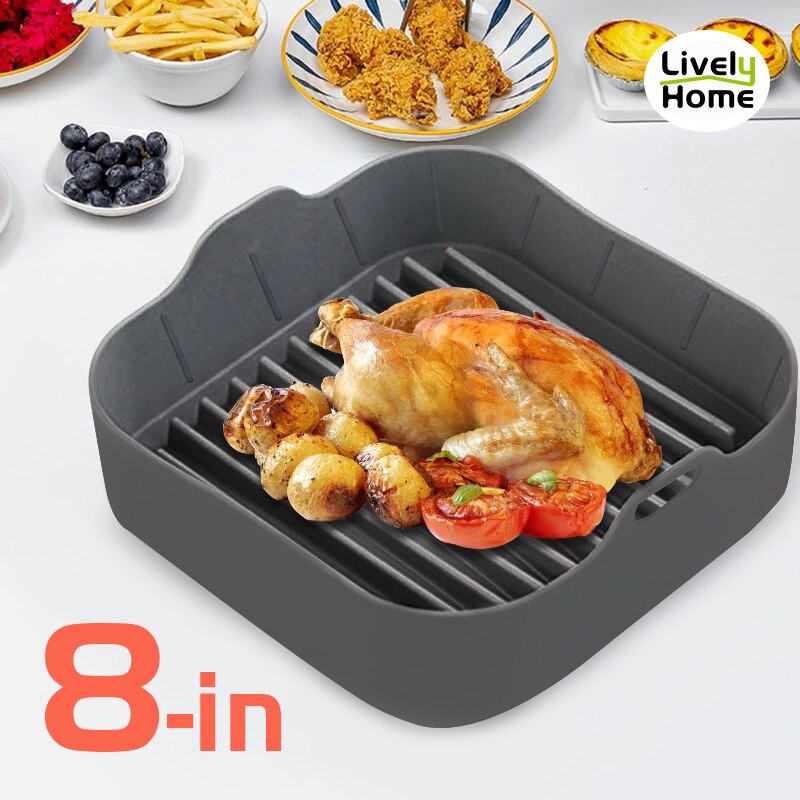 Air Fryer Silicone Baking Tray Pan Non-stick Oven Pot Insert Basket 8 inch Square Fried Food Dish Baking Air Fryer Accessories