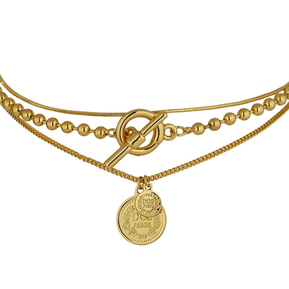 Yhpup-collier chaîne avec pendentif multicouche Portrait rond pour femmes, ras du cou en cuivre, de bijoux d'été,: Default Title