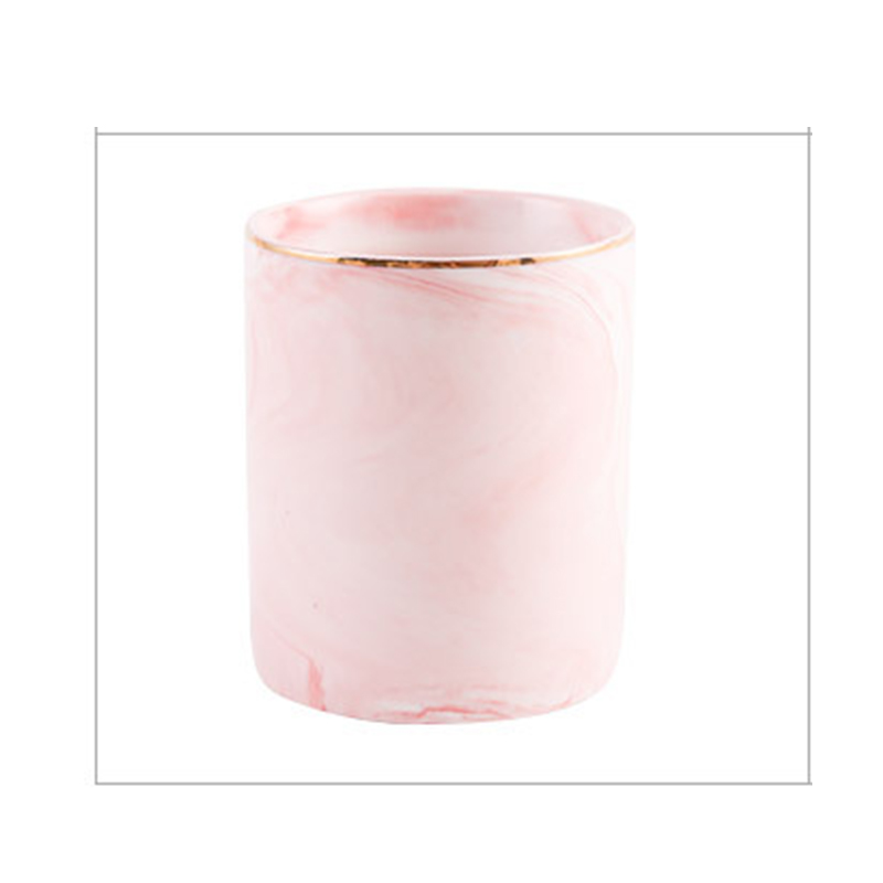 1pc Ceramic Pen Holder Marble Texture Pencil Cup Pot Desk Organizer Makeup Brush Holder SMD66: 02