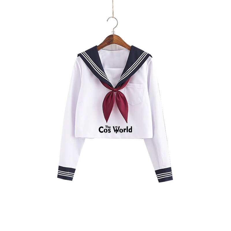White Navy Blue Summer Navy Sailor Suit Tops Skirts JK High School Uniform Class Uniform Students Cloth: Long Sleeve Tops / XXL