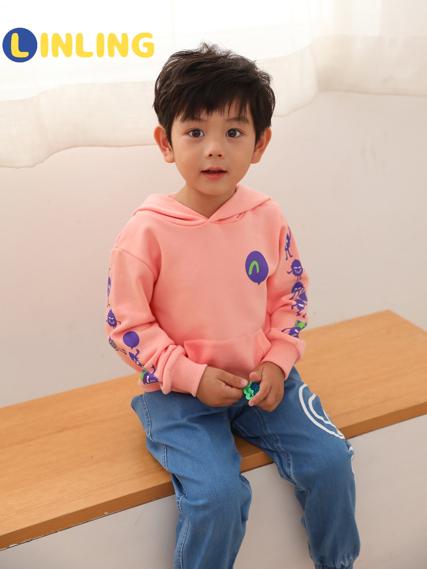 LINLING Nuovo Autunno di Arrivo di Inverno Rosa Grigio Sweatershirt Maglione Girocollo Stampa Del Fumetto Felpe Ragazze Magliette E Camicette Vestiti P436