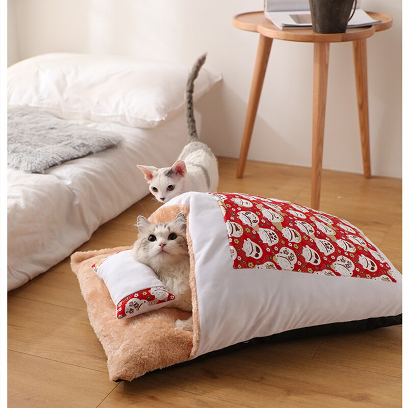 Waschbar Winter Warme Katze Bett Haus Nette Lustige Kleine Haustier Bett Decke Schlafsack Japanischen Stil Tiere Schlafen Sofa Tasche: verrotten / M