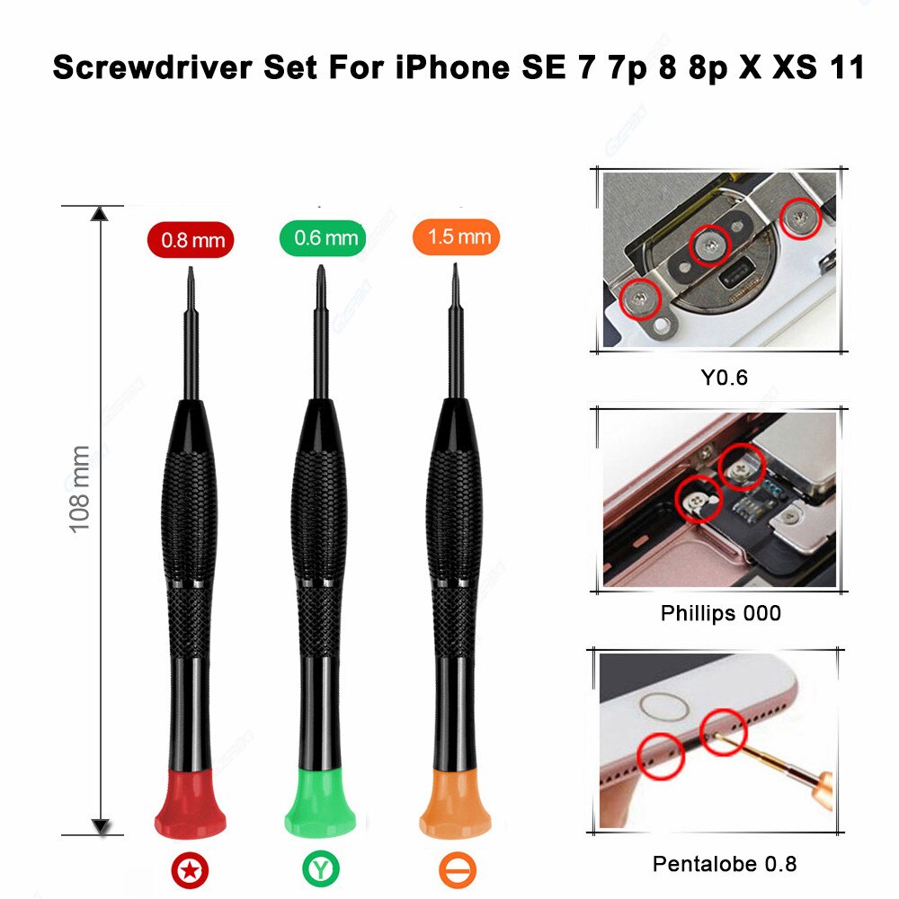 Juego de herramientas de reparación de teléfonos móviles, Kit de destornilladores de precisión para iPhone 11 Pro 8 7 6, Kit de herramientas de reparación de teléfonos inteligentes Y0.6, 6 uds.