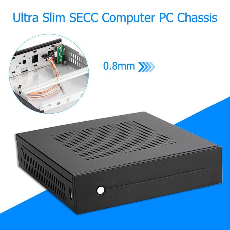 E-T3 Mini-ITX Case Ultra Slim 0.8mm SECC USB2.0 Desktop Computer PC Chassis Support Wall Mount Computer Accessories Black