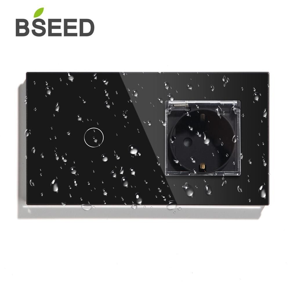 Bseed 1Gang 1Way Touch Light Switch Bathroon Muur Eu Cover Socket Sensor Muur Schalter Outdoor Stopcontacten