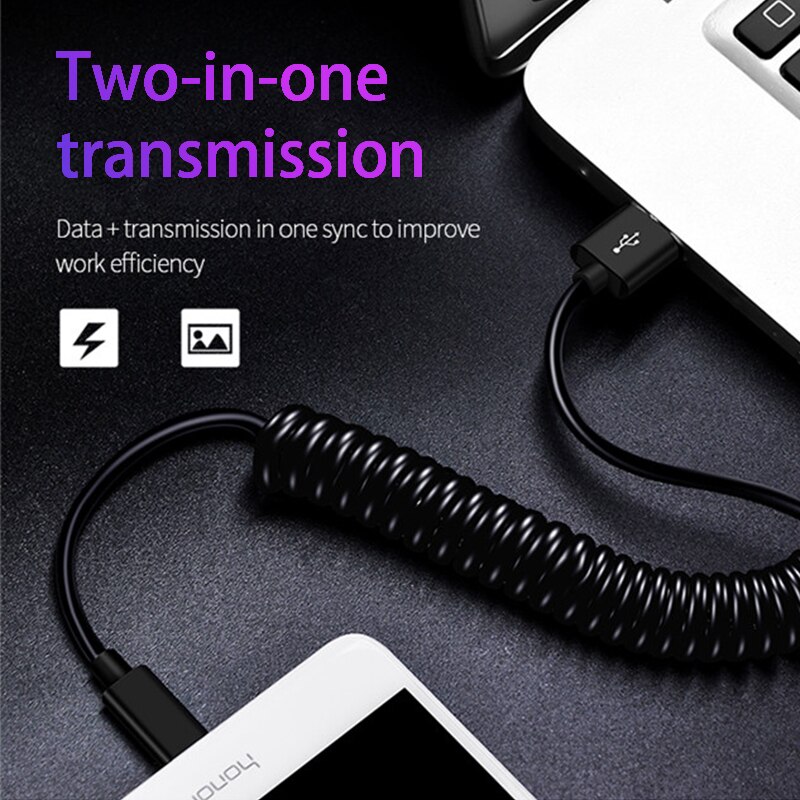 Spring USB Cable Retractable Micro USB Type C Charging Data Cable USB Type-C Charger Wire Cord Adapter Fast For Samsung Android