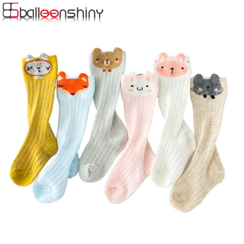Balleenshiny 3pairs Long Tube Mesh Baby Socks for Boy Girls Knee High Anti-mosquito Socks Cartoon Animals Infant Floor Socks
