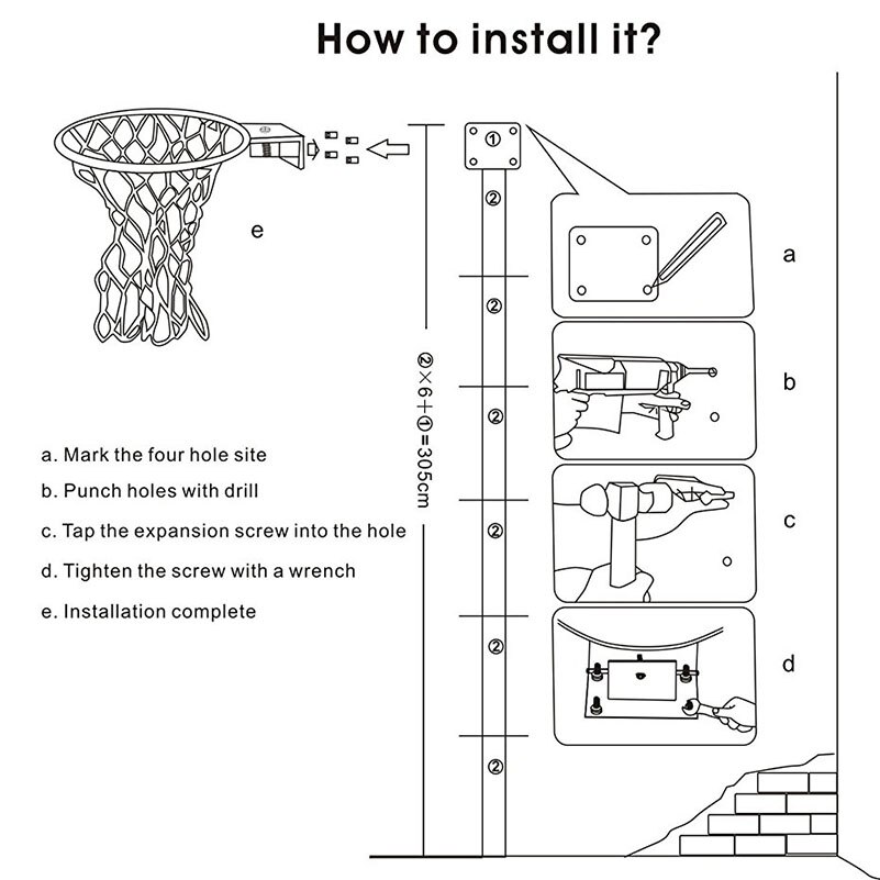 Children Kids 32cm/12.6" Stainless Steel Basketball Ring Hoop Net Backboard with 20cm/8" Rubber Ball and Wall Bracket
