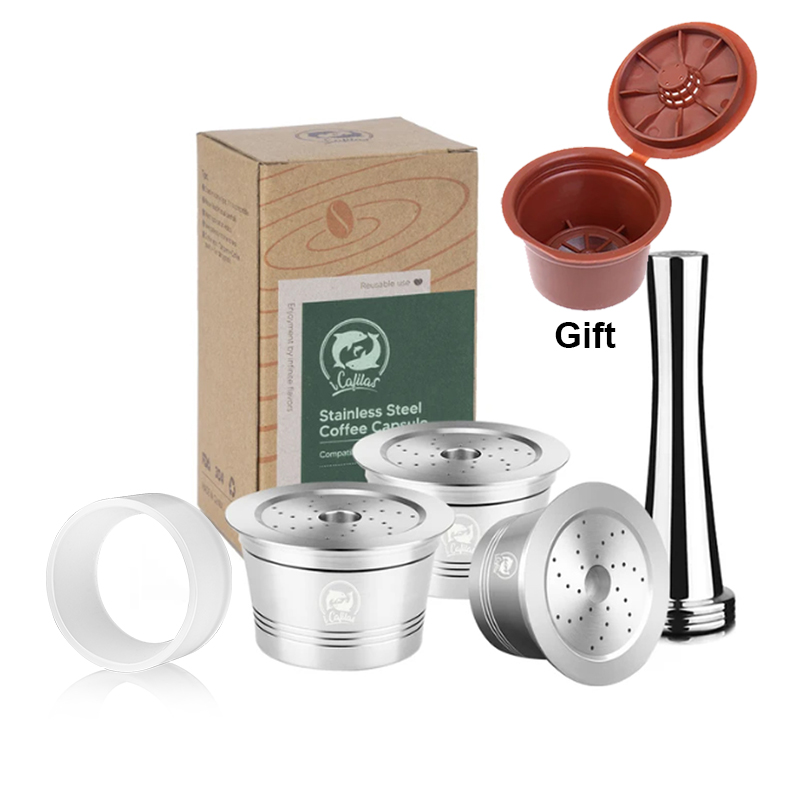 Reusable Coffee Filter Capsule for Caffitaly S21 Machine Refillable Plastic Stainless Steel Coffee Pods Fit 3 Corações Cafeteira: Brown