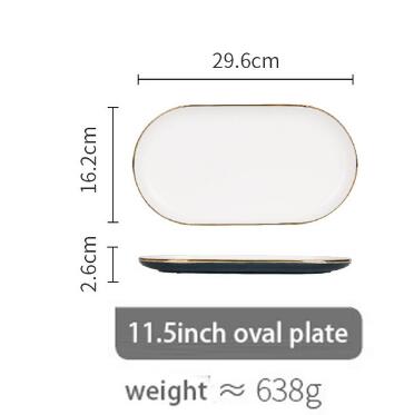 Plate Gold Inlay Round Dinner Plate Dish Tray Food Gold Edges Plate tableware Dinner dish: 11.5 long plate