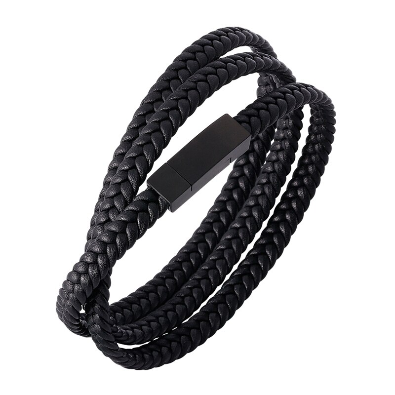 Bracelet en cuir tressé multicouche pour homme et femme, bijoux à la , en acier inoxydable, avec boucle magnétique, chaîne à main, PH512: Inner Perimeter175mm