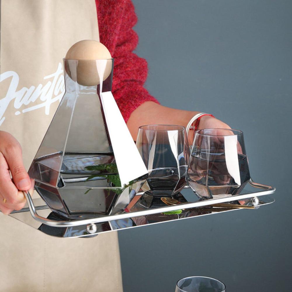 Juego de jarra de vidrio con tapa de madera para vino, whisky, cerveza, zumo, hervidores de agua potable, 1/5 piezas