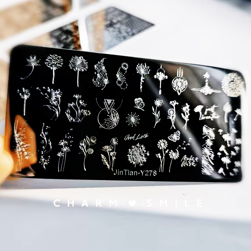 Placas de estampado de uñas con personajes de dibujos animados, amor, Día de San Valentín, estampado de hojas de flores, arco, corazón, plantillas de sellos para uñas, herramientas de decoración de uñas: Beige