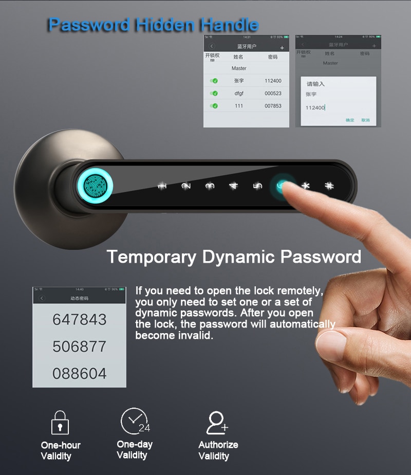 Battery power key Fingerprint Gate Door Lock Smart Bluetooth Password Handle Lock APP Unlock Entry Works with iOS/Android
