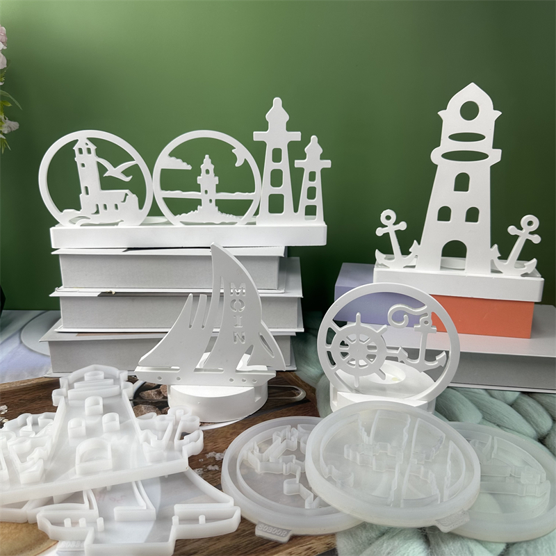 Portavelas de velero, molde de silicona enchufable, faro, serie de barcos, herramienta de fabricación de candelabros, molde de pegamento en forma de gota de yeso, decoración del hogar