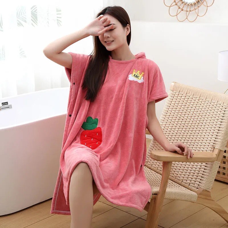 Wearable Bathrobe Beach Towel Fast Absorbing Water Outdoor Sports Soft Tactility Hooded Bath Towels Dress Poncho Swimming Cloak: pink