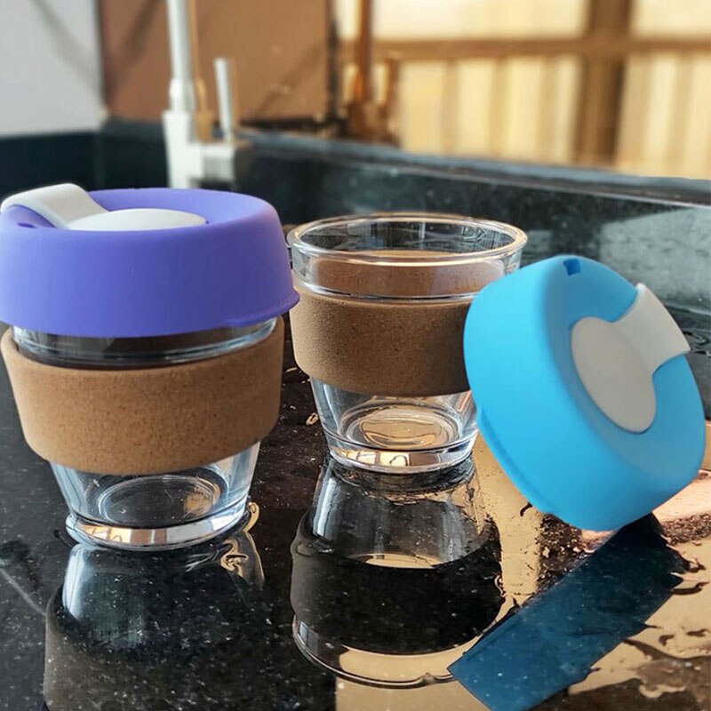 Reise glass krus kaffekopp varmebestandig glass kopp bil vann melk kopp isolasjon sklisikkert deksel glass sett 340ml