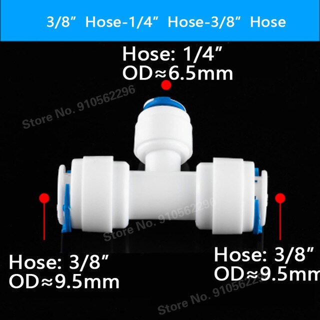 RO Water Hose Connection Straight Elbow Tee Cross 1/4" 3/8" Coupling Plastic Quick Pipe Fitting Reverse Osmosis Connector: T-3l8-1l4-3l8