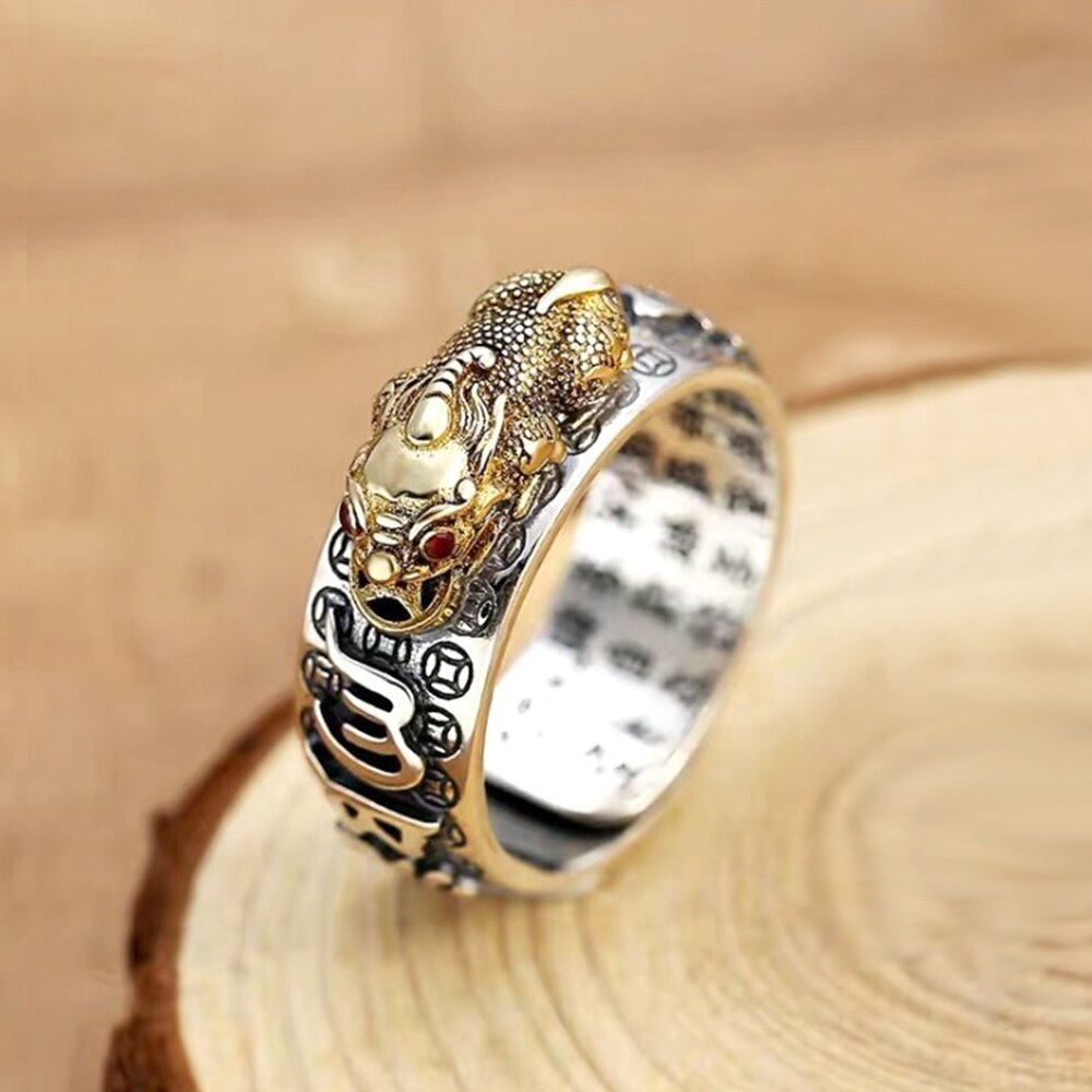 Vintage Pixiu Charms Ring Unisex Adjustable Women Men Feng Shui Jewelry Amulet Protection Wealth Buddhist Retro Rings