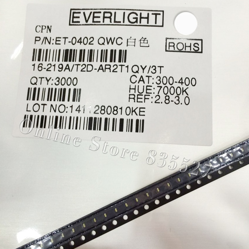 1000 stks/partij LED 0402/1005 SMD licht kralen heldere Witte LED light emitting diode Everlight