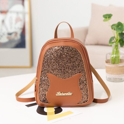 Mochila pequeña de para niña, brillantes de lentejuelas bolso de hombro, Mini mochila multifunción para chica adolescente,: Marrón