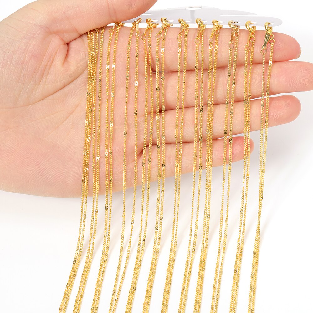 12st Halskette Gliederkette 40cm Länge Hummer-Haken-Metall Feine Panzerkette DIY Zubehör für Handwerk Schmuckherstellung: Sequins chain-gold