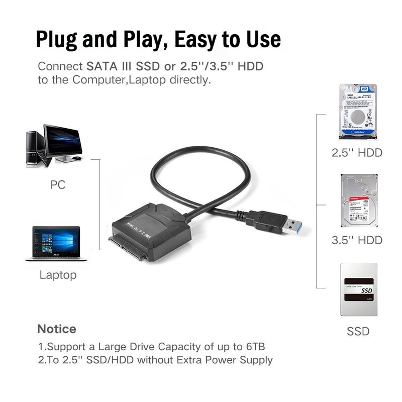 Sata adapter kabel usb 3.0 to sata converter 2.5 3.5 tommer super speed harddisk til hdd ssd usb 3.0 to sata kabel