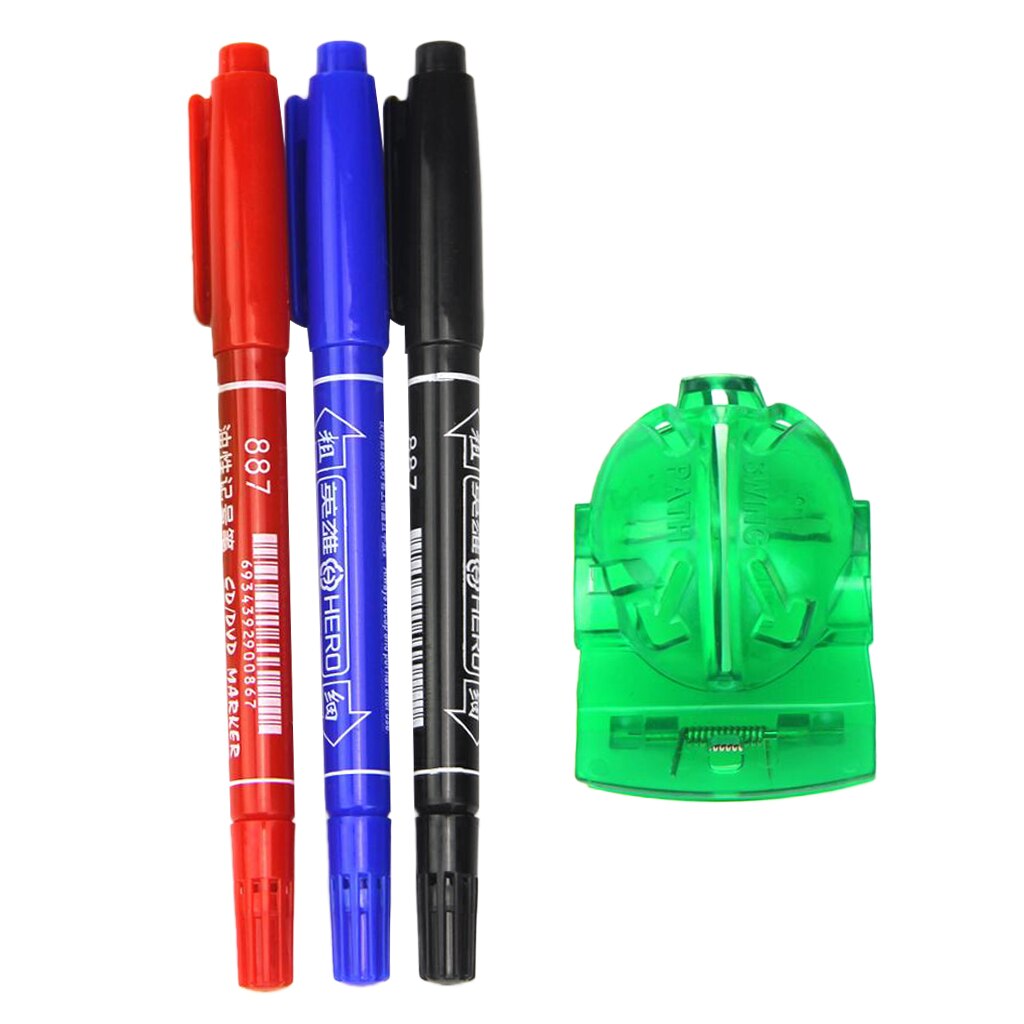 Bærbar golfbold liner markør linjetegning justering værktøj skuffestencil med tre forskellige farvepenne: Grønt klip
