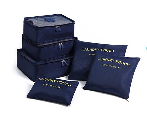 6 PCS Travel Storage Bag Set For Clothes Tidy Organizer Wardrobe Suitcase Pouch Travel Organizer Bag Case Shoes Packing Cube Bag: DeepBlue