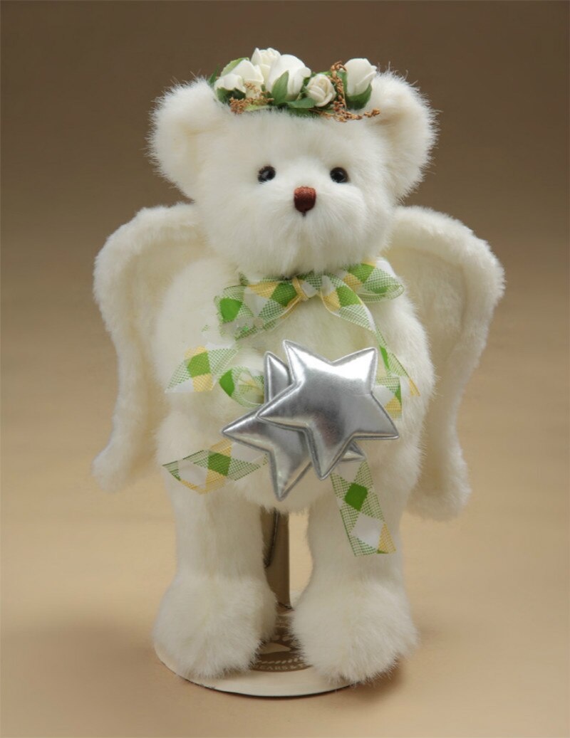 26cm heldige bamse jul søde hvide små engel vinger bamse plys børn legetøj dukke kan sidde og stå: Default Title