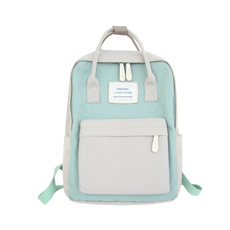 Kvinder lærred rygsække slik farve vandtæt skoletasker til teenagere piger store søde laptop rygsæk patchwork kawaii rygsæk: Grønhvid