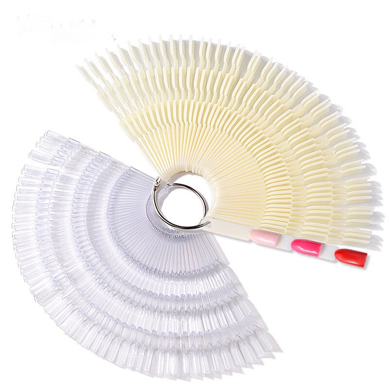 50 st/set bambu swatch fläkt falska nagelspetsar display utrustning board akryl uv lack för manikyr gel nail art övningsverktyg