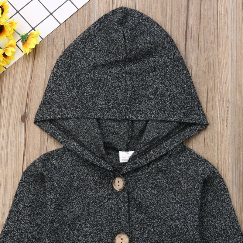 Baby Hoodie Romper Long Sleeves Comfortable Solid Button Jumpsuit Newborn Boy Girl Outfit