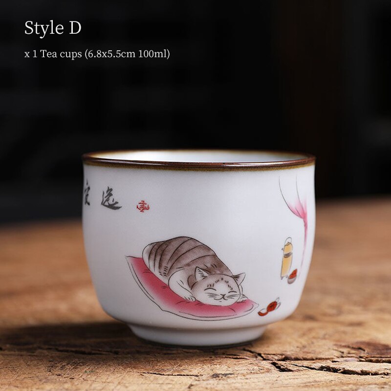 LUWU Ceramic Tea Cup Cute Cat Chinese Teacups 100ml: Style D