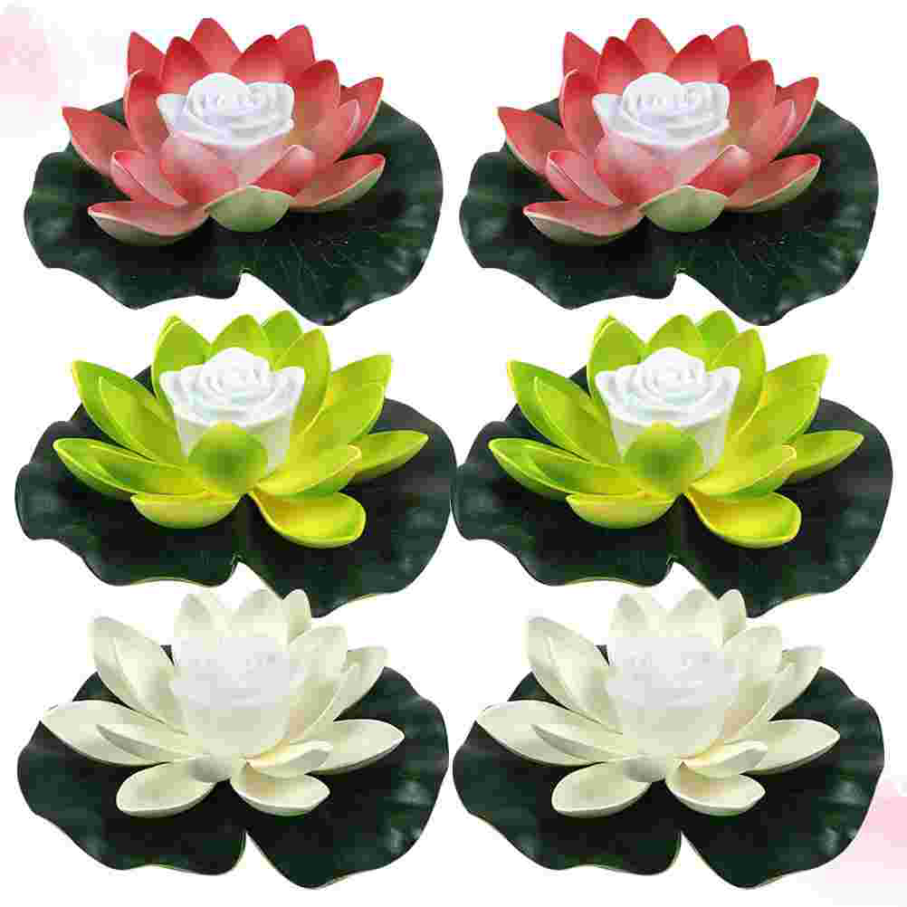 6Pcs Water Floating Lotus Light Romantic Wishing Light Water Lantern Flower Shaped Pool Light Light With Batteries