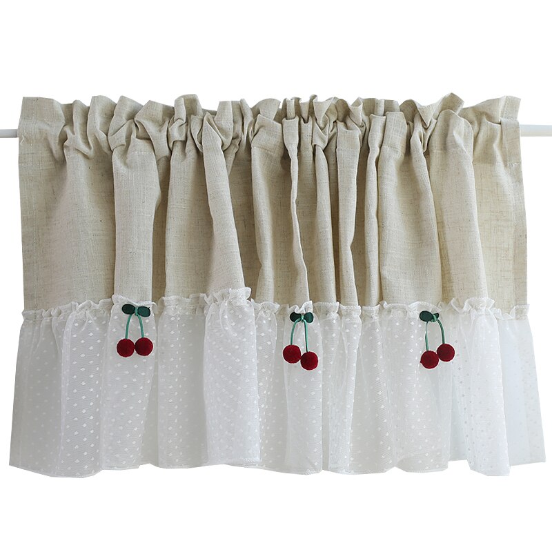 DUNXDECO-Rideau court pour porte de cuisine, demi-rideaux, fantaisie, Style pays français, petit Rideau brodé en boule de cerisier