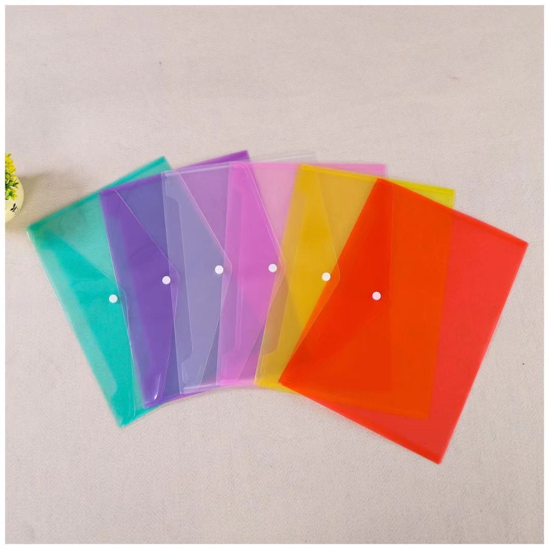 6Pieces/Set Colourful A4 Size Plastic Envelope Transparent Button PP File Bag Test Paper File Bag